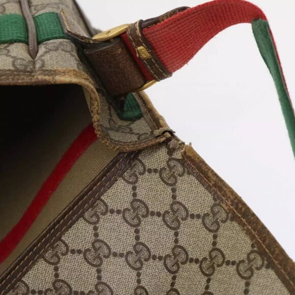 GUCCI GG Canvas Web Sherry Line Shoulder Bag Beige Red Green Auth - Picture 8 of 16